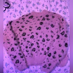 Pink Leopard Print Fuzzy Sweater